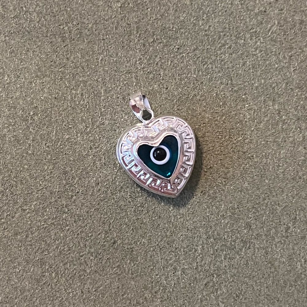 Sterling Silver Mini Blue Evil Eye Heart Pendant - Picture 3 of 3